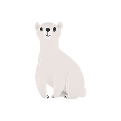 Polar white bear baby cute cartoon character, flat vector illustration isolated.
