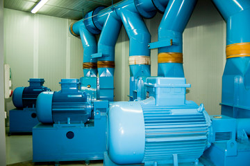 Pumping motors of a pneumatic urban solid waste collection station.