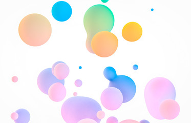 Abstract colorful 3d art background. Holographic floating liquid blobs, soap bubbles, metaballs.