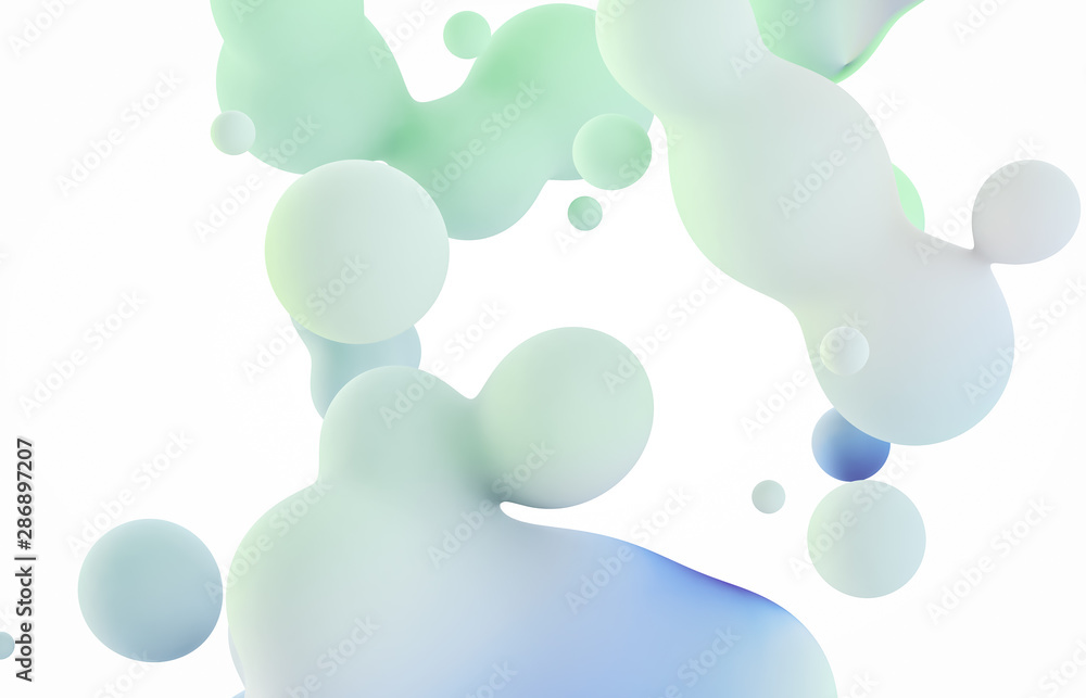 Aufkleber Abstract colorful 3d art background. Holographic floating liquid blobs, soap bubbles, metaballs.