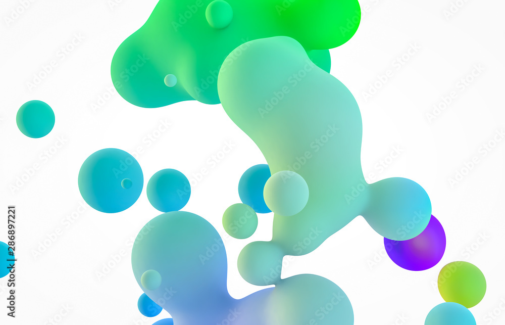 Leinwandbilder abstract colorful 3d art background. holographic floating liquid blobs, soap bubbles, metaballs.