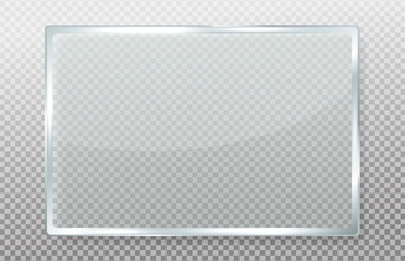 Clear glass banner. Clear signage made of glass with realistic reflections.