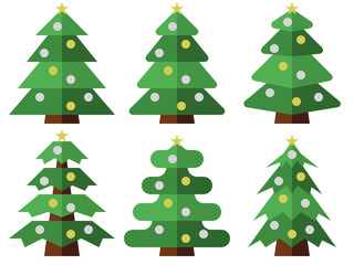 控えめなクリスマスツリーのイラスト素材セット