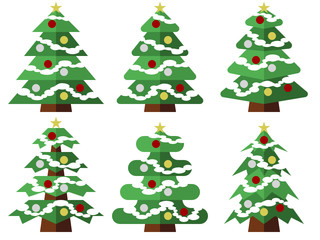 豪華なクリスマスツリーのイラスト素材セット