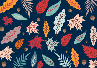 Blue background with autumn leaves