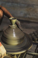 Clay Pots on Pottery Wheel