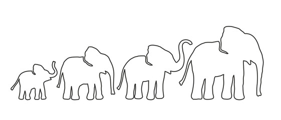 Set of Different Elephant. Lines strength Customizable. Vector