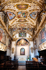 Fototapeta na wymiar Frescoed ceiling of the Church of San Salvatore Trasfigurato. Camaldoli monastery, Tuscany, Italy.