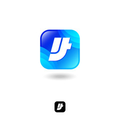 IT logo like button icon. Web, UI icon. IT monogram on a blue rounded square with shadow on a white background. Web button. Black option.