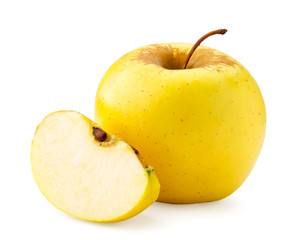 Yellow Apple and slice on a white background. Isolated