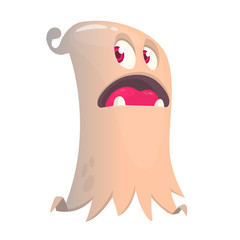 Happy cartoon flying monster. Vector illustration of funny ghost character. Halloween design
