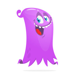 Happy cartoon flying monster. Vector illustration of funny ghost character. Halloween design