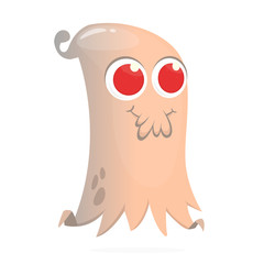 Happy cartoon flying monster. Vector illustration of funny ghost character. Halloween design