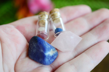 Miniature crystal vial apothecary set! Mini crystal bottles, Pink and Blue Combo! Azurite Berry,...