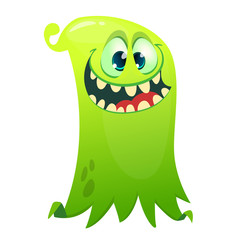 Fototapeta premium Happy cartoon flying monster. Vector illustration of funny ghost character. Halloween design