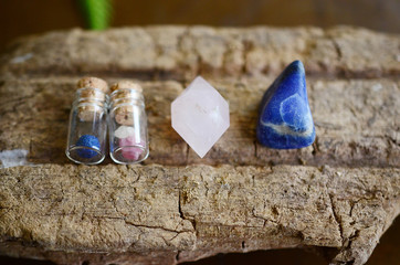 Miniature crystal vial apothecary set! Mini crystal bottles, Pink and Blue Combo! Azurite Berry,...