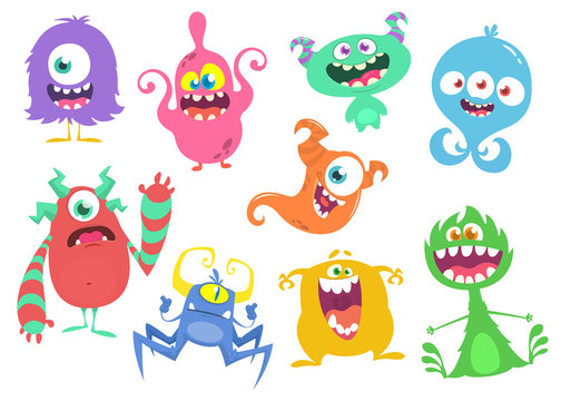 Funny cartoon monsters set. Vector illustration