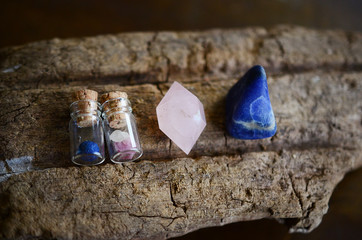 Miniature crystal vial apothecary set! Mini crystal bottles, Pink and Blue Combo! Azurite Berry,...