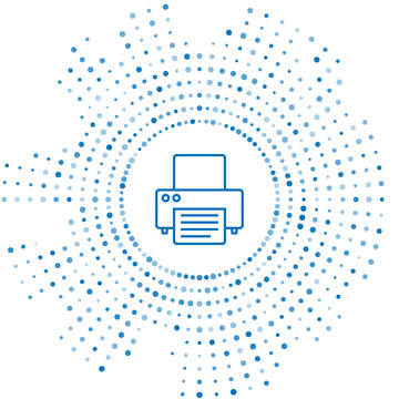 recommend clip art: Blue line Printer icon isolated on white background. Abstract circle random dots. Vector Illustration