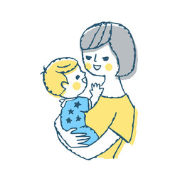ママと赤ちゃん　抱っこ　ブルー
