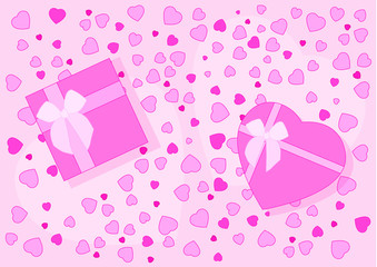 heart pink design and gifl box design on pink background illustration Vector