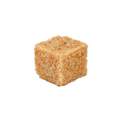 Close up one brown sugar cube isolated on white