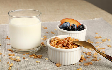 Portion of muesli granola breakfast with yogurt