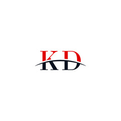 Initial letter KD, overlapping movement swoosh horizon logo company design inspiration in red and dark blue color vector