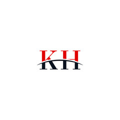 Initial letter KH, overlapping movement swoosh horizon logo company design inspiration in red and dark blue color vector