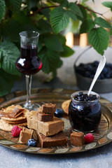 Norwegian cheese brunost on the cutting board. selective focus