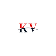 Initial letter KV, overlapping movement swoosh horizon logo company design inspiration in red and dark blue color vector