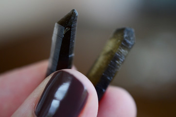 Dark Smokey Lemurian Quartz Points with Twins. Premium quality crystal Smoky Quartz, crystal point...
