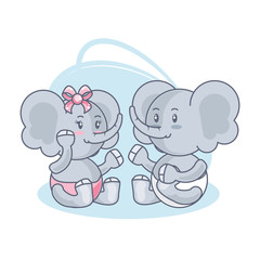 cute elephants baby animals isolated icon