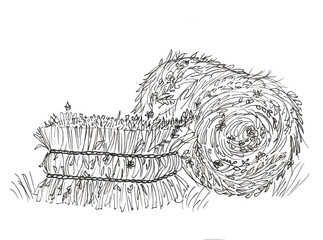 a stack of hay in white and black color