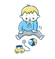 オモチャで遊ぶ赤ちゃん　ブルー