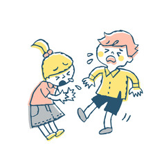 くしゃみをする子供　ピンク