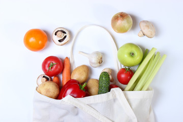 vegetables in an eco bag top view.