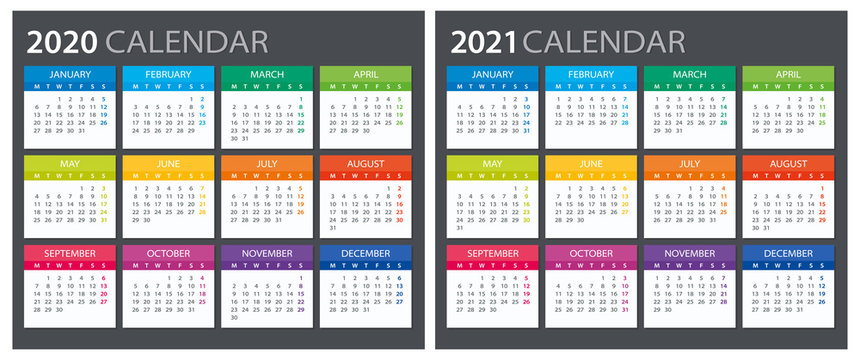 2020 2021 Calendar - illustration. Template. Mock up