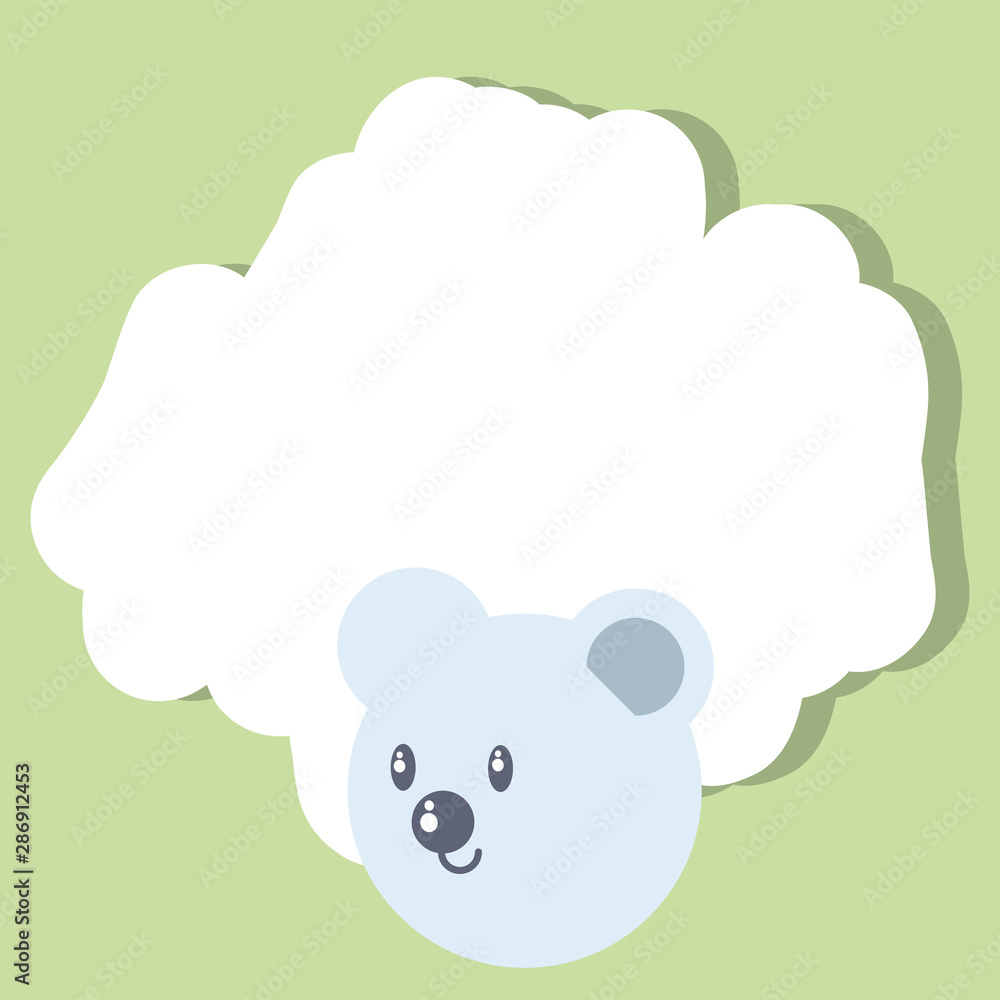 Wall mural card with head of cute bear baby animal