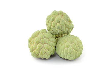 Sugar apple (custard apple, Annona, sweetsop) isolated on white background with clipping path, Exotic tropical Thai annona or cherimoya fruit