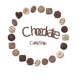 Chocolate candies circle composition vector illustration