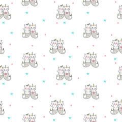 Cat Mermaid seamless pattern. Happy twins. Vector illustration EPS 10