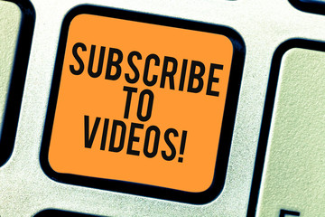 Conceptual hand writing showing Subscribe To Videos. Business photo showcasing like to see more content from those channels pages Keyboard key Intention to create computer message idea