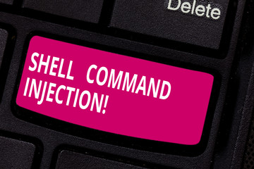 Writing note showing Shell Comanalysisd Injection. Business photo showcasing used by hackers to execute system comanalysisds on server Keyboard key Intention to create computer message keypad idea