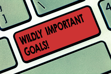 Writing note showing Wildly Important Goals. Business photo showcasing most important objective that needs special attention Keyboard key Intention to create computer message pressing keypad idea