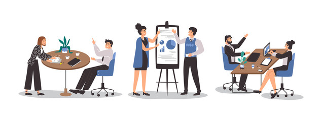 Office workplace people business men and women set