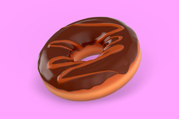 3d rendering chocolate donut isolated on pink background