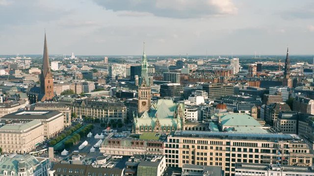 Cityscape of Hamburg on a sunny day. Aerial view