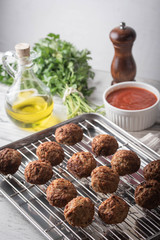 homemade italian meatball image on rustic background