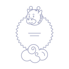 card with cute giraffe baby animal and cloud